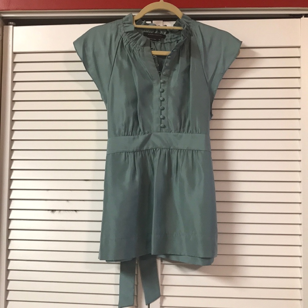 BCBGMAXAZRIA silk bluish green top